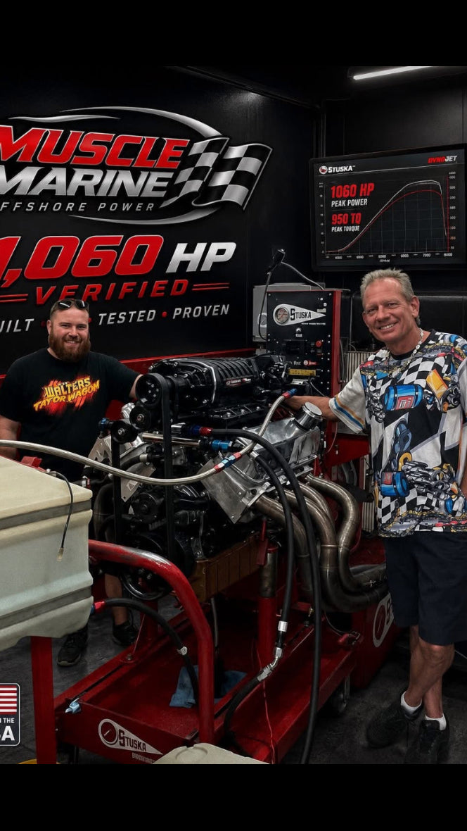 Muscle marine 1060 hp 540 in.³ Whipple supercharged, direct injected offshore racing engine built by legendary Lonnie Gritton
